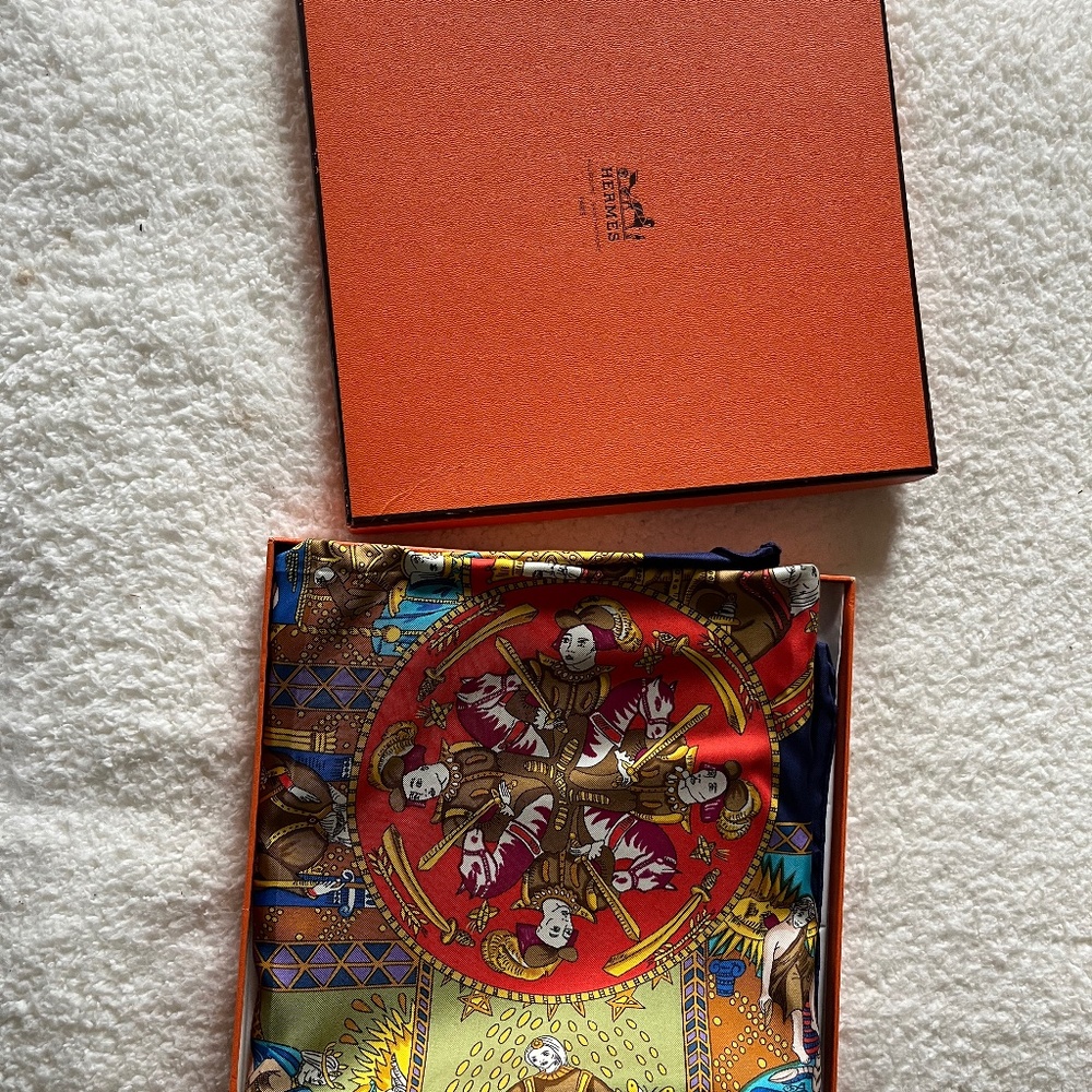 Hermes "Tarot Card" silk scarf. Exquisite condition.